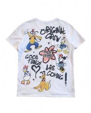 Disnep Micky Mouse Crew-neck White T-Shirt Embroidered Micky Mouse TEEN XL 15-17